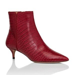 Aquazzura Quant 45 Croc Leather Pointed Toe Kitten Heel Ankle Booties Boots 36.5